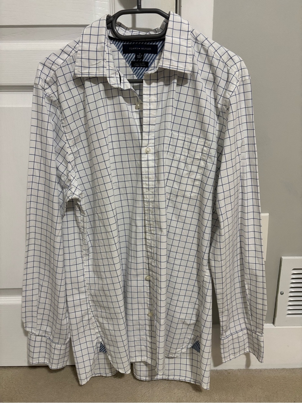Tommy Hilfiger White Dress Shirt with Blue Windowpane Check